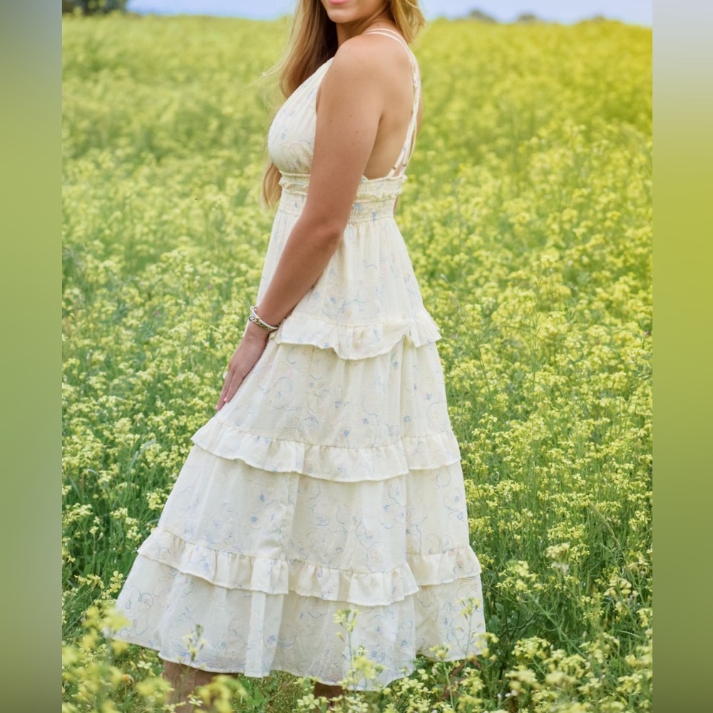 White deep v flowery dress